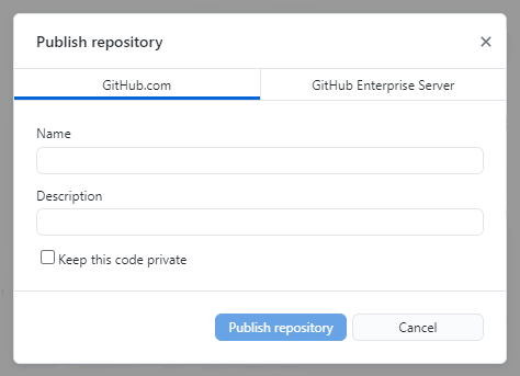 A window list options for publishing.